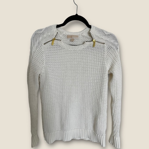 Michael Kors Sweaters - Michael Kors Sweater Pullover Women's S‎ White Gold Zippers KNIT EXCELLENT